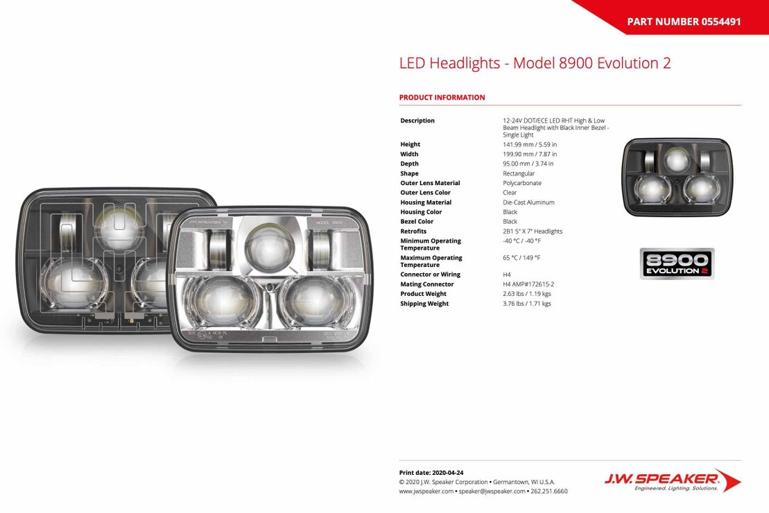 JW Speaker Model 8900 High Performance 5x7 LED Lights HR SWGPCK14